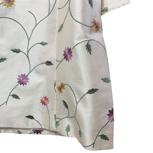 Austin Reed Coat Womens 12 White Embroidered Floral 100% Silk Long Jacket - Picture 7 of 10